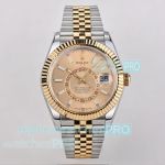 ES Factory Super Replica Rolex Sky-Dweller Dual Time Zone Champagne Two-Tone Jubilee Watch 